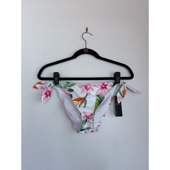 NWT Lauren Ralph Lauren Floral Side Tie Hipster Bikini Bottoms in White & Pink 6 - Picture 8 of 14